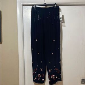 Mini black embroidered silk pants size 10 NWT